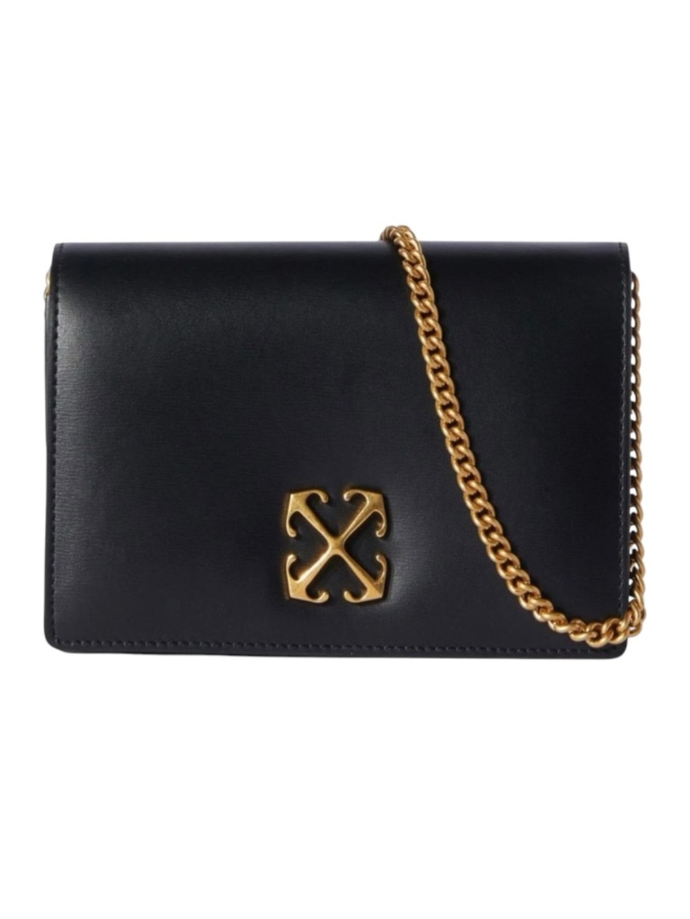 Off-White Jitney Leather Wallet on Chain Black Gold Logo Crossbody Clutch NWT